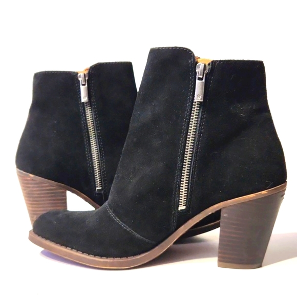 Lucky Brand Eleanor Black Suede Floral Embroidered Zip Up Bootie Size 8 EUC - Picture 4 of 11